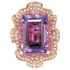 14.1 Carat Amethyst with Sapphire & Diamond Cocktail Ring in 18 Karat Rose Gold
