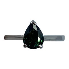 1.41 Carat Blue Green Australian Sapphire Pear Cut 18k White Gold Solitaire Ring