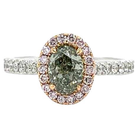 1.41 Carat Green & Pink Diamond Engagement Ring in 18K Gold, GIA Certified