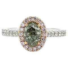 1.41 Carat Green & Pink Diamond Engagement Ring in 18K Gold, GIA Certified