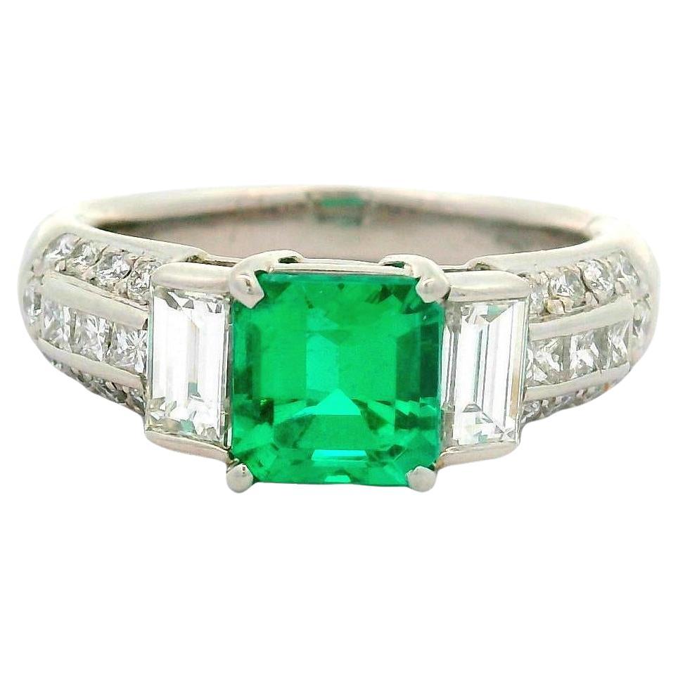 Anillo de platino con diamante esmeralda colombiano de 1.41 quilates, certificado GIA
