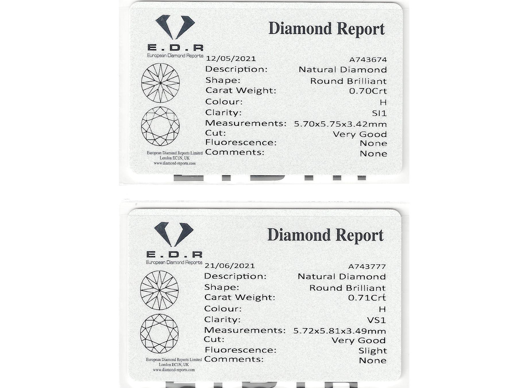 Orecchini con diamante e platino da 1.41 carati in vendita 2