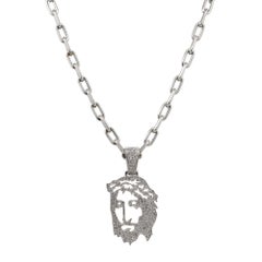 1.41 Carat Diamond Jesus 14 Karat Pendant on Platinum Chain in Stock