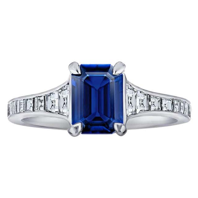 3.83 Carat Emerald Cut Green Sapphire and Diamond Platinum Ring at ...