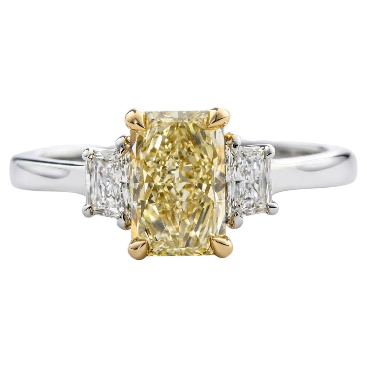 1.41 Carat Fancy Light Yellow Radiant Cut Diamond Ring