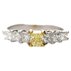 1.41 Carat Fancy Yellow Radiant & White Princess Diamond Illusion Band Ring