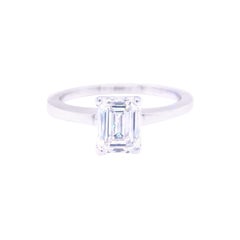 1.41 Carat GIA Solitaire Emerald Cut 18k White Gold VS2 Clarity Diamond Ring