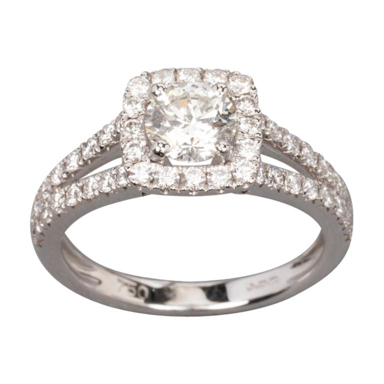 1.41 Carat Gold and Diamonds Engagement Ring For Sale