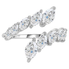 Anello bypass aperto con diamante naturale taglio marquise da 1,41 carati, SI/H, in oro bianco 18 carati