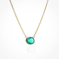 1.41 Carat Green Emerald Oval Cut Fashion Necklaces In 14K Yellow Gold