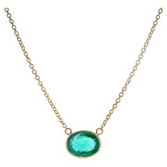 1.41 Carat Green Emerald Oval Cut Fashion Necklaces In 14K Yellow Gold