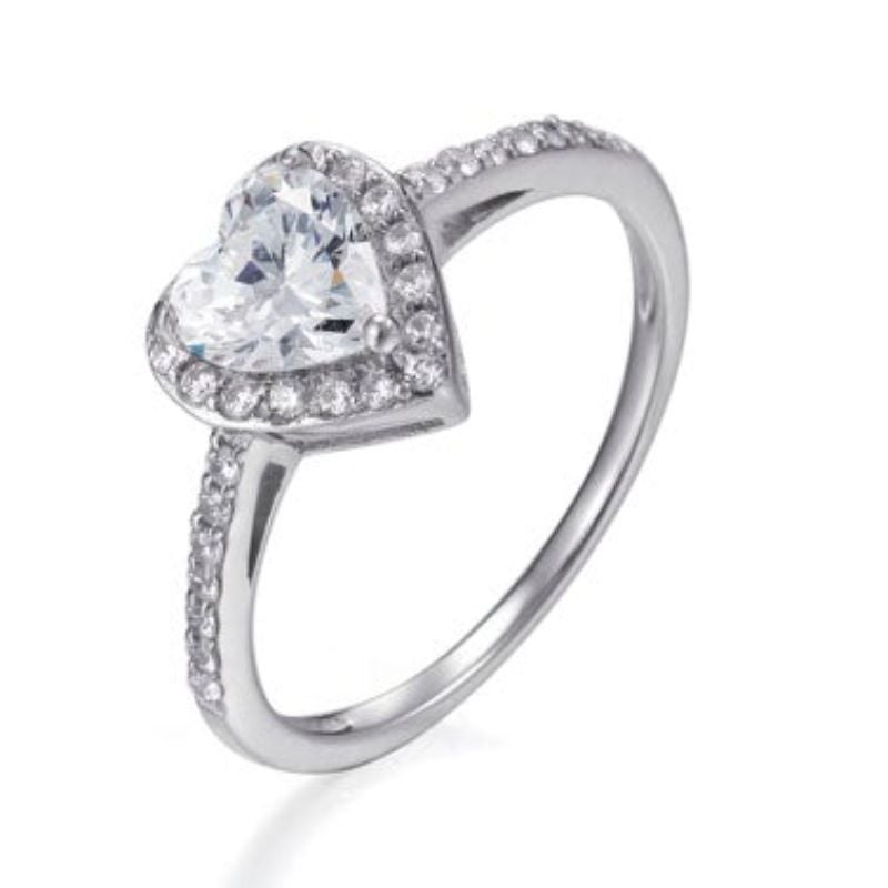 1.41Carat Cubic Zirconia Halo Heart Shape Sterling Silver Engagement Bridal Ring For Sale