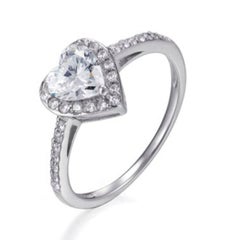 1.41Carat Cubic Zirconia Halo Heart Shape Sterling Silver Engagement Bridal Ring