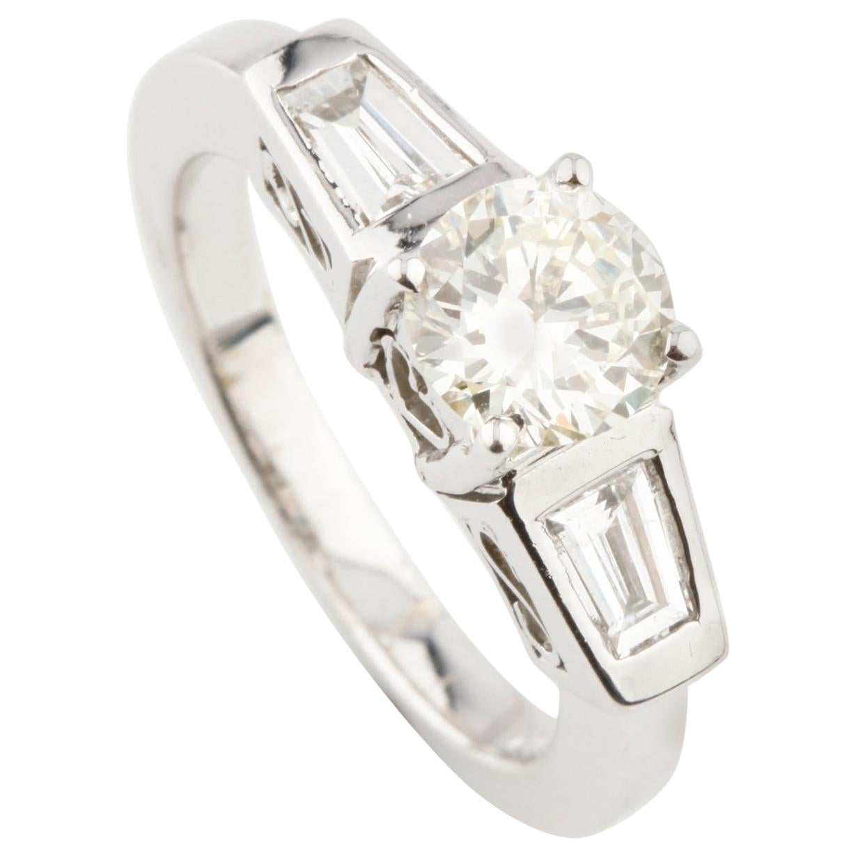 1.41 Carat Light Fancy Yellow Diamond 14 Karat White Gold Engagement Ring For Sale