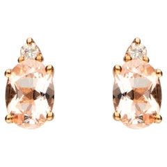 Boucle d'oreille en or rose 10 carats Morganite 1.41 carat, taille ovale et diamant