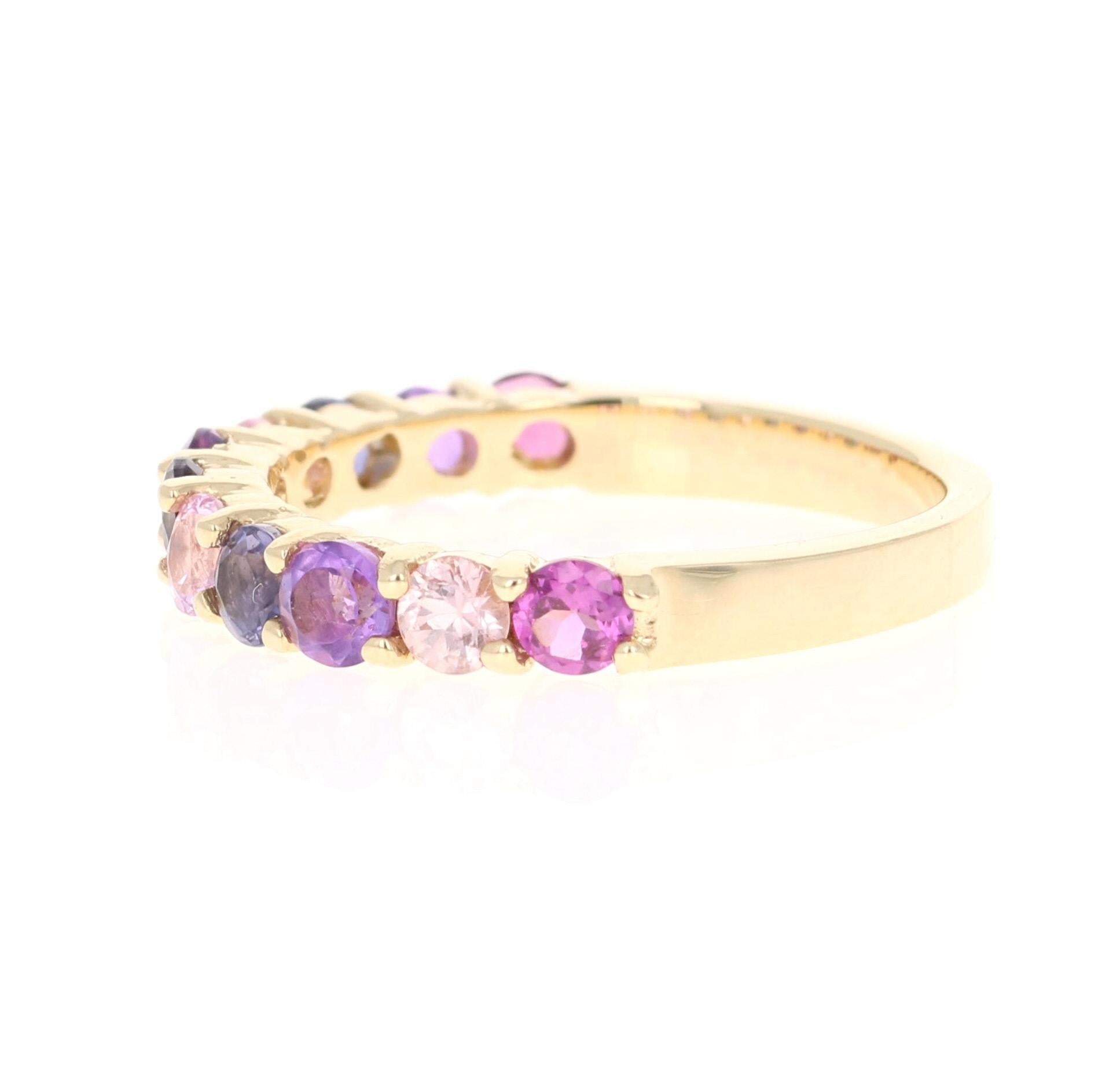 Round Cut 1.41 Carat Multicolored Gemstone 14 Karat Yellow Gold Stackable Band