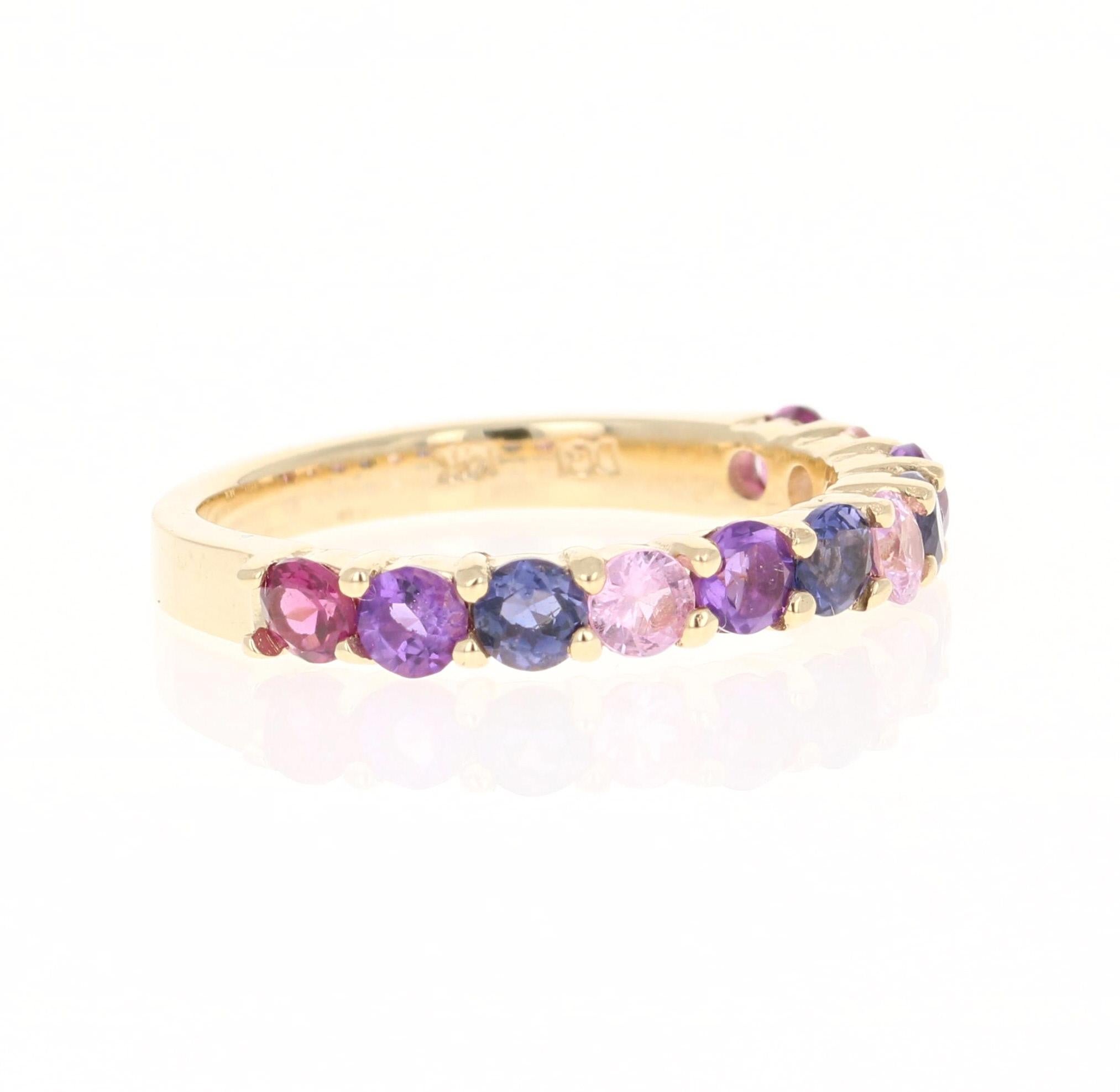 Modern Multi-Color Gemstone Yellow Gold Stackable Band
