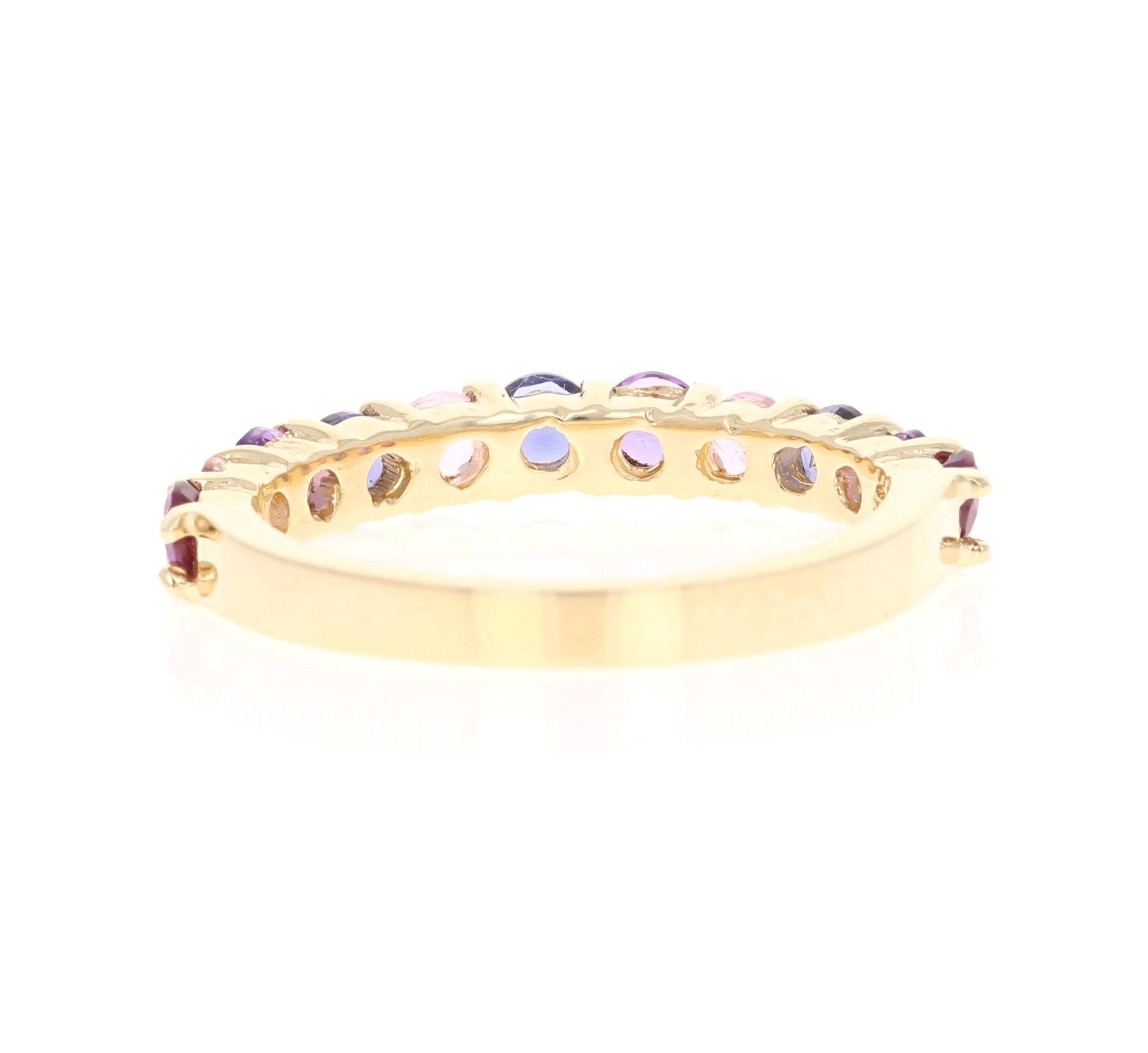 1.41 Carat Multicolored Gemstone 14 Karat Yellow Gold Stackable Band In New Condition In Los Angeles, CA