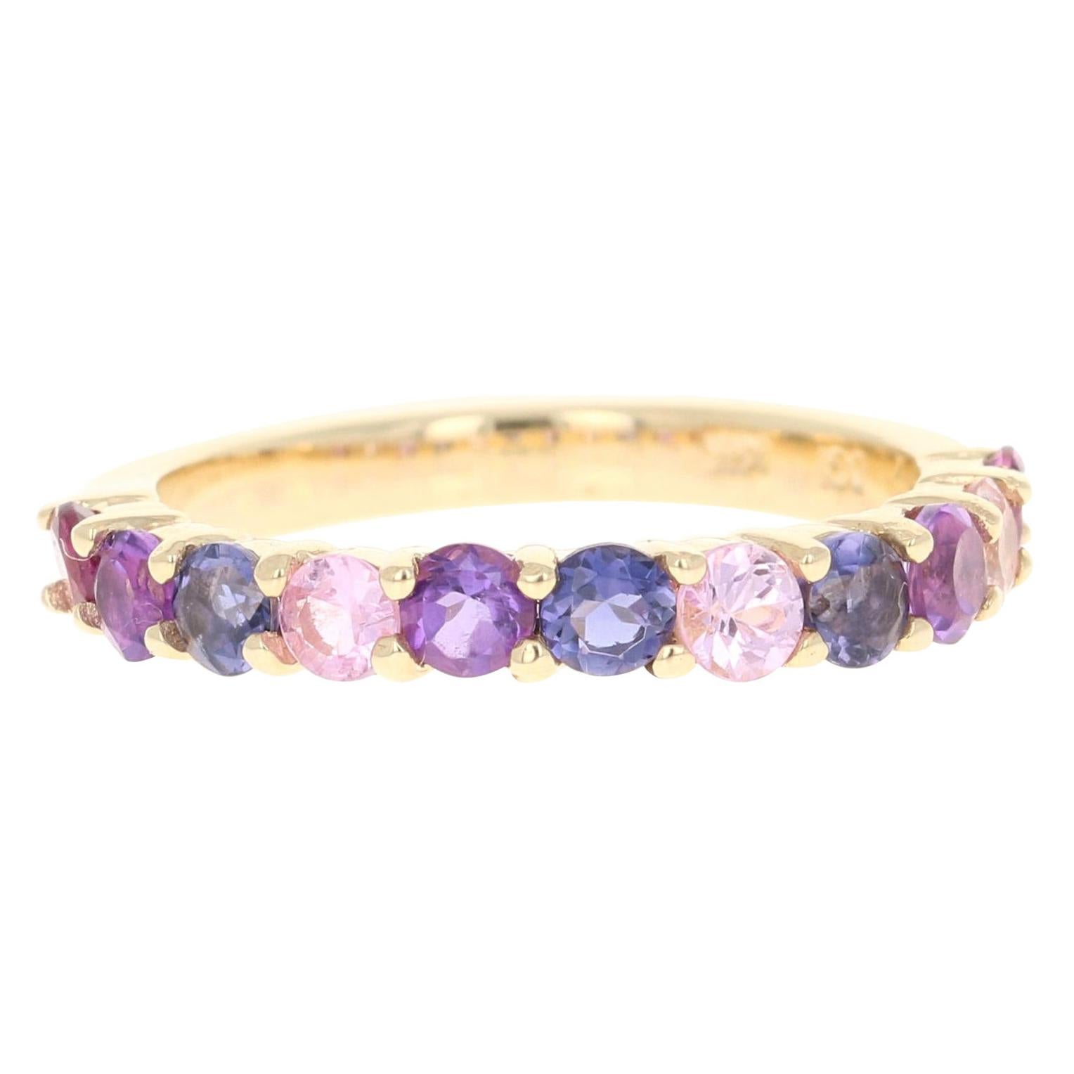 Multi-Color Gemstone Yellow Gold Stackable Band