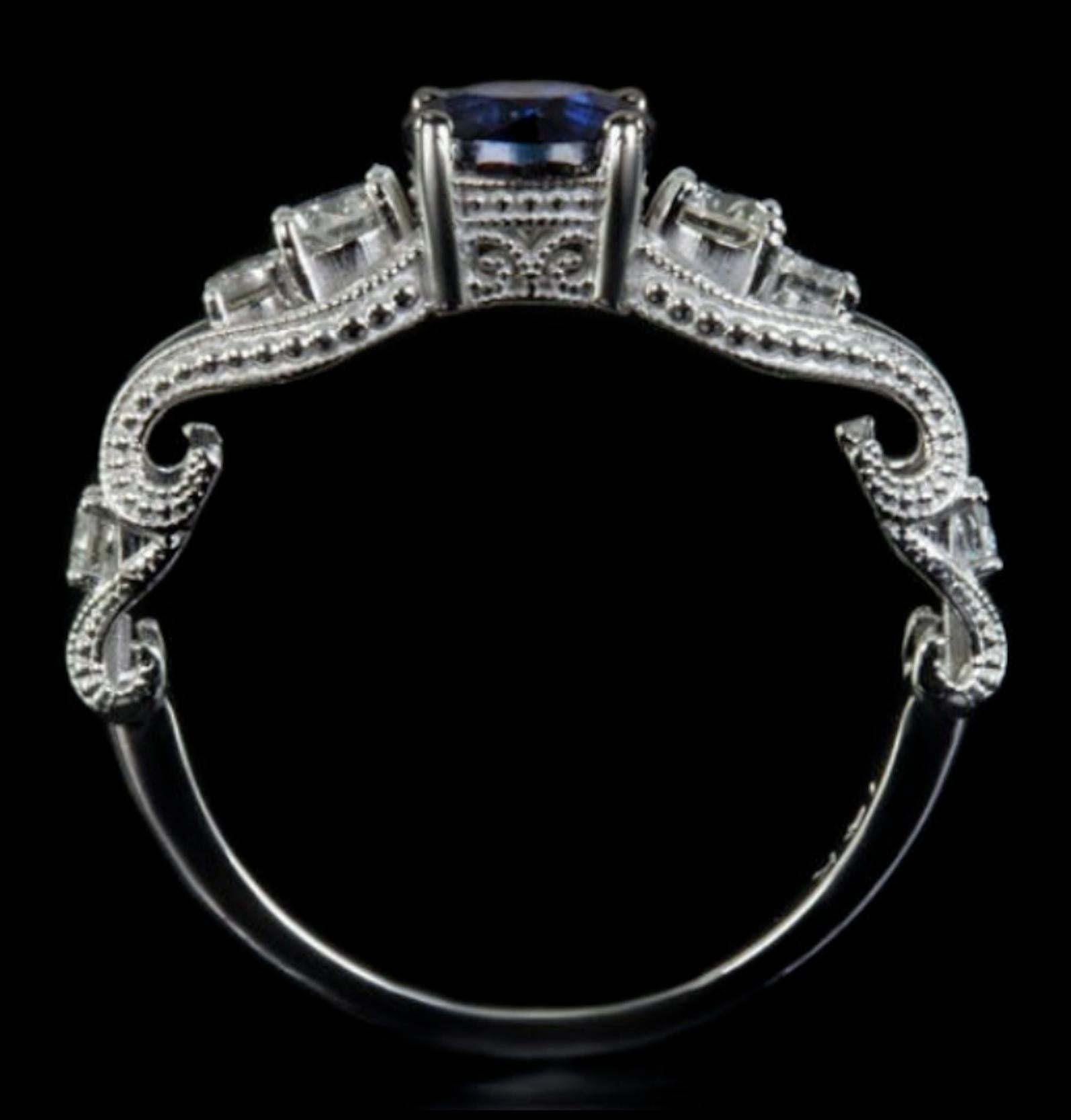 1,41 Karat natürlicher Kaschmir-Blauer Saphir Diamant Cocktail-Ring aus Weißgold (Art déco)