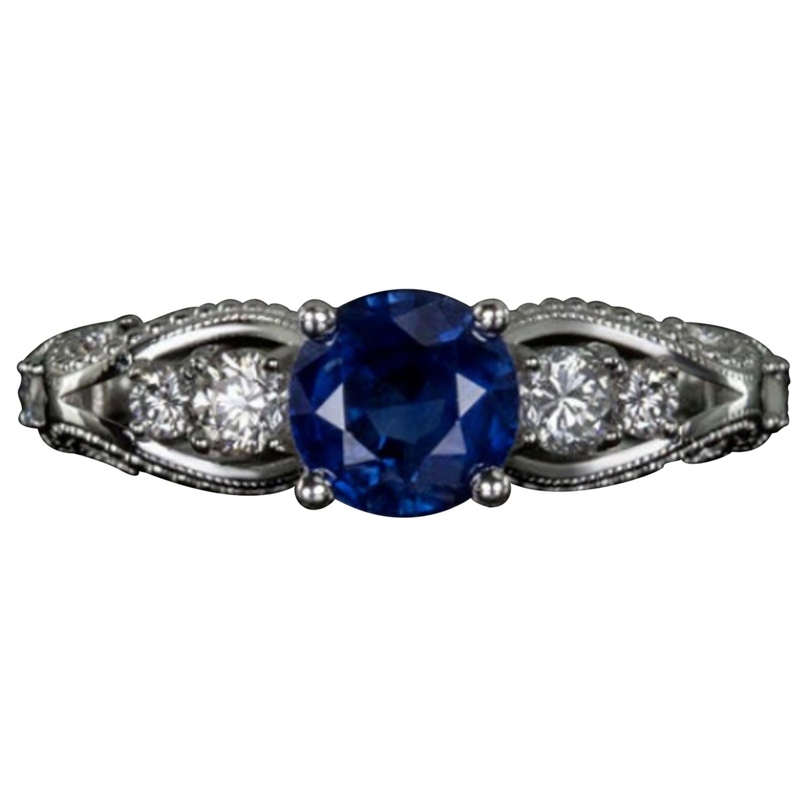 1.41 Carat Natural Kashmir Blue Sapphire Diamond Cocktail White Gold Ring