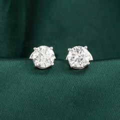 1.41 Carat Natural Round Diamond Solitaire Stud Earrings in 18K White Gold