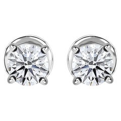 1.41 Carat Natural Round Diamond Solitaire Stud Earrings in 18K White Gold