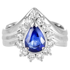Anillo de platino con zafiro natural y diamantes de 1,41 quilates
