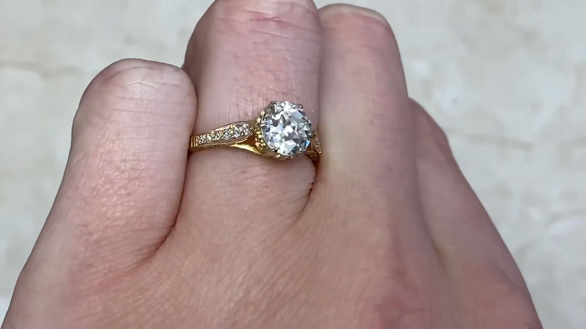 Verlobungsring mit altem europäischem Diamantschliff (ca. 1,40 Karat), 18k Gelbgold im Zustand „Hervorragend“ im Angebot in New York, NY