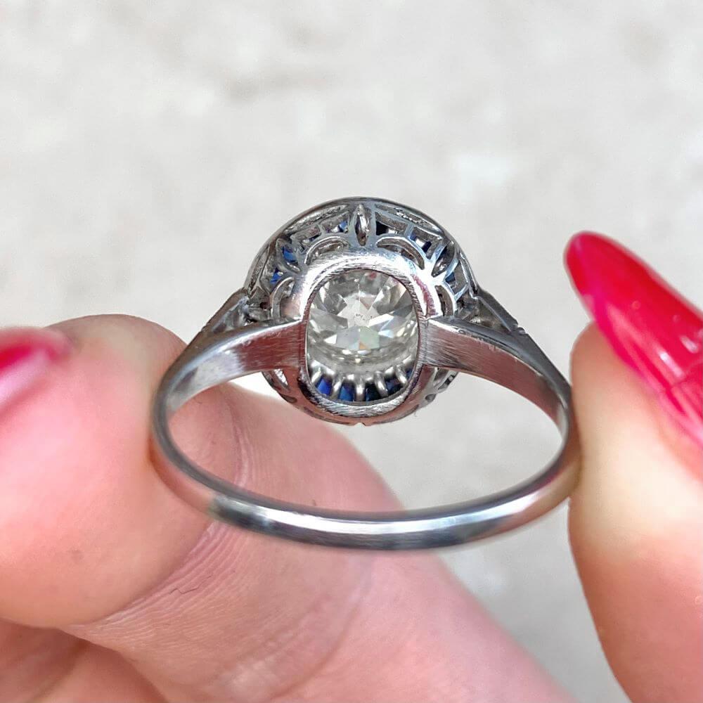1.41 Carat Old Euro-Cut Diamond Engagement Ring, Vs1 Clarity, Sapphire Halo For Sale 5