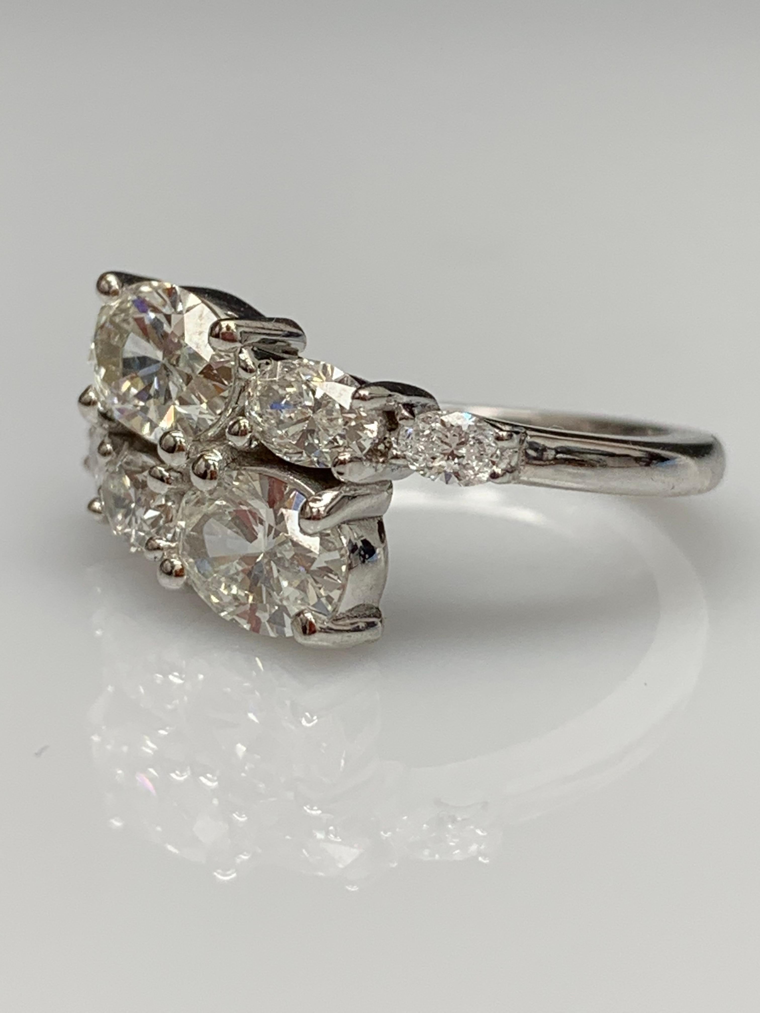 1.41 Carat Oval Cut Diamond Toi et Moi Engagement Ring in 14K White Gold For Sale 6