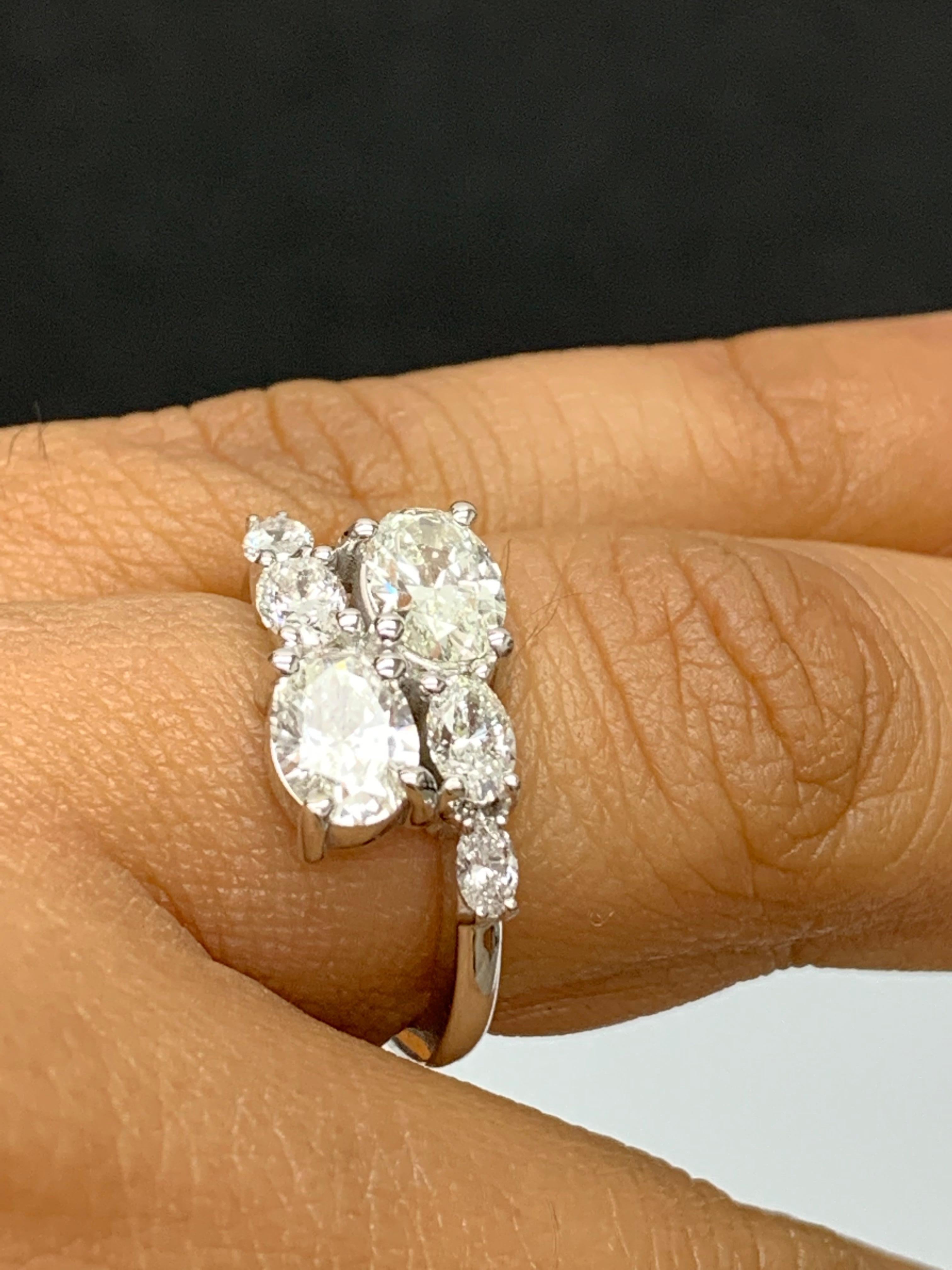 1.41 Carat Oval Cut Diamond Toi et Moi Engagement Ring in 14K White Gold In New Condition For Sale In NEW YORK, NY