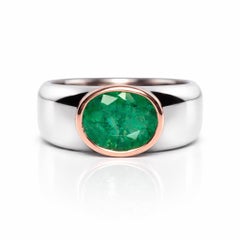 1.41 Carat Oval Emerald in White - and Rose Gold Men's Ring by Alexander Leyser