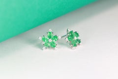 1.41 Carat Pear Cut Emerald Diamond Accents 18K White Gold Stud Earring