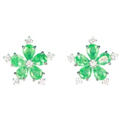1.41 Carat Pear Cut Emerald Diamond Accents 18K White Gold Stud Earring