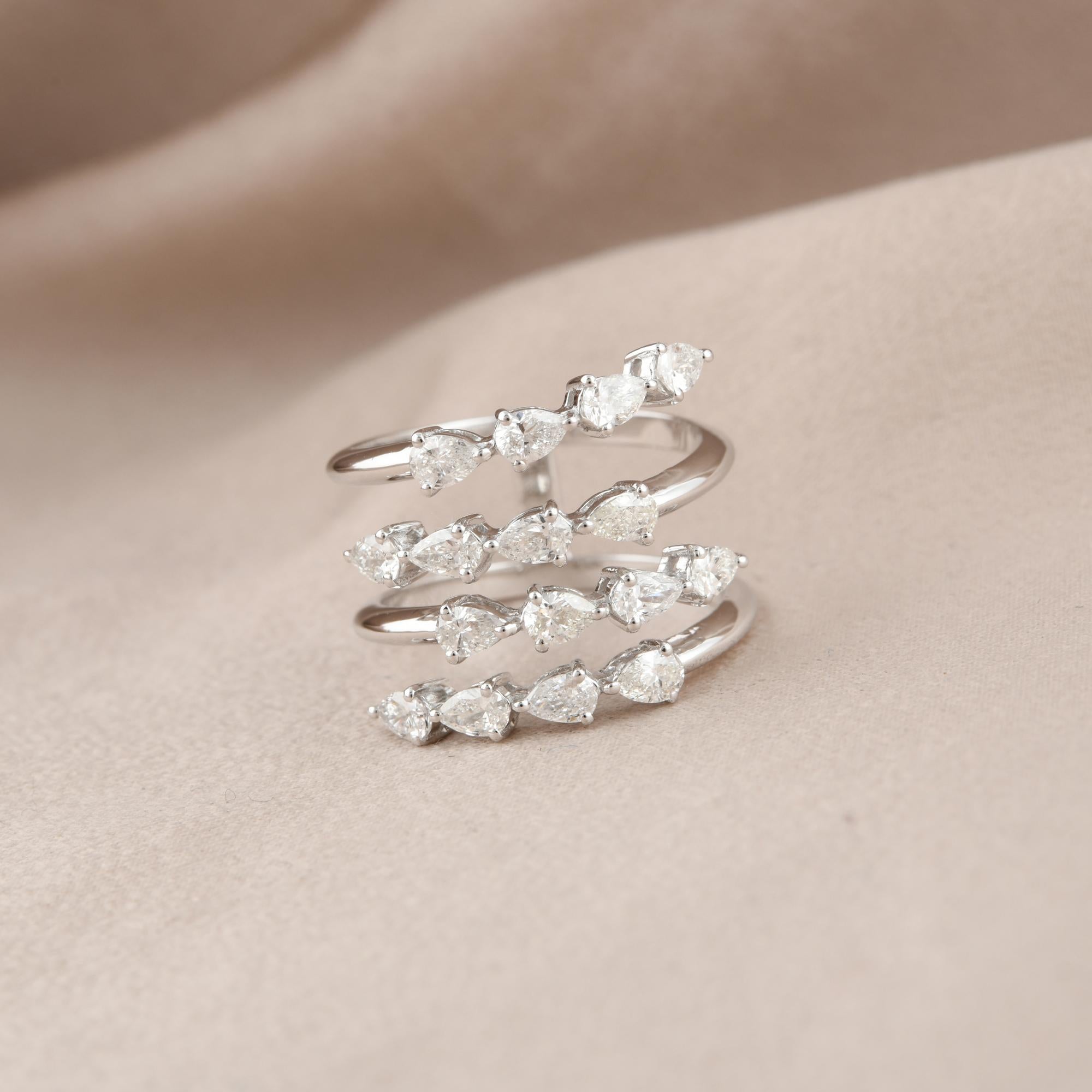 Pear Cut 1.41 Carat Pear Shape Diamond Wrap Ring 14 Karat White Gold Handmade Jewelry For Sale