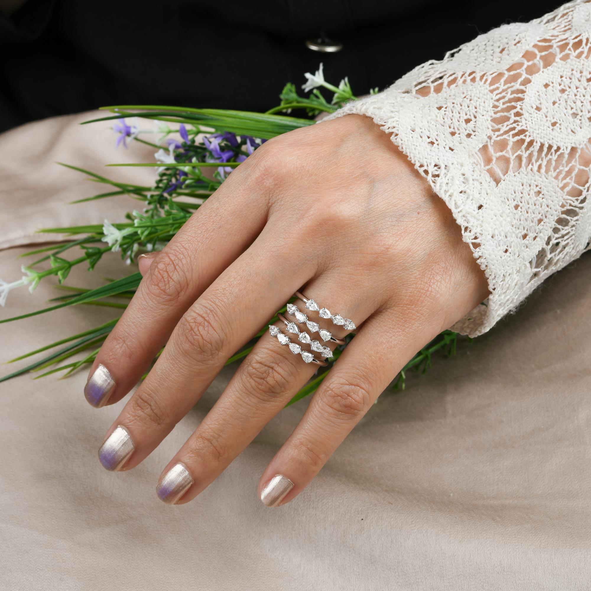 Women's 1.41 Carat Pear Shape Diamond Wrap Ring 14 Karat White Gold Handmade Jewelry For Sale
