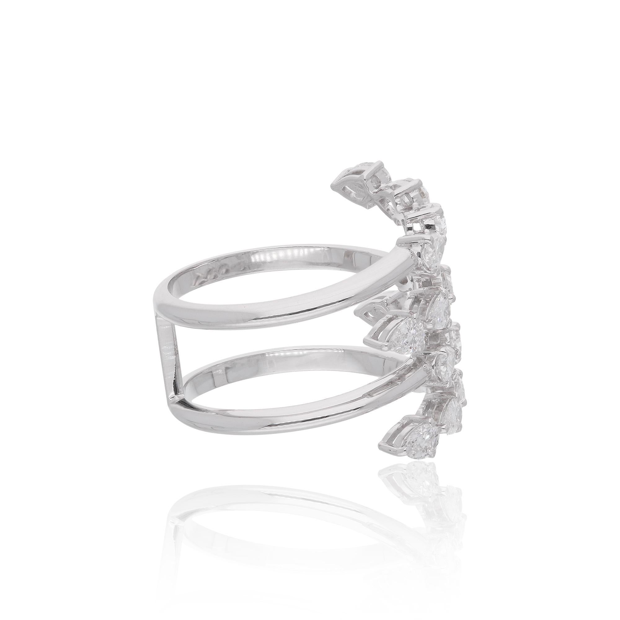 Modern 1.41 Carat Pear Shape Diamond Wrap Ring 18 Karat White Gold Handmade Jewelry For Sale
