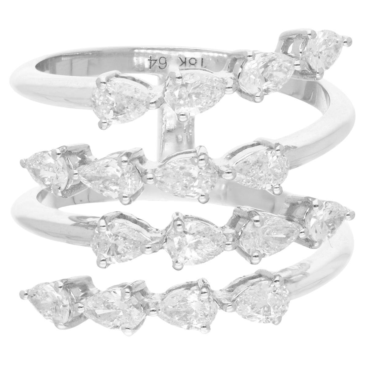 1.41 Carat Pear Shape Diamond Wrap Ring 18 Karat White Gold Handmade Jewelry For Sale