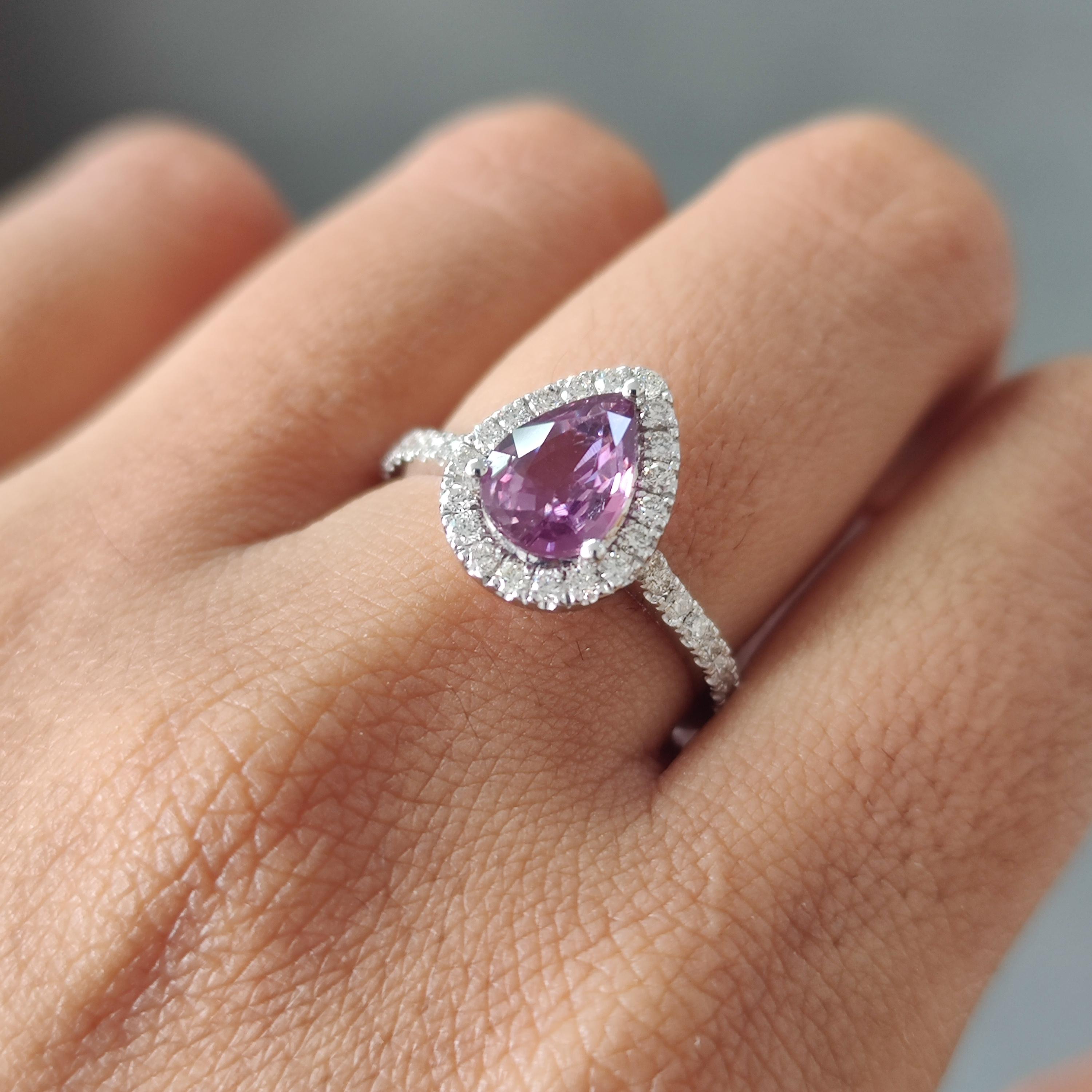 Victorian Style 1.41 Carat Pear Shape Unheated Purple Sapphire Ring in 14k Gold 4