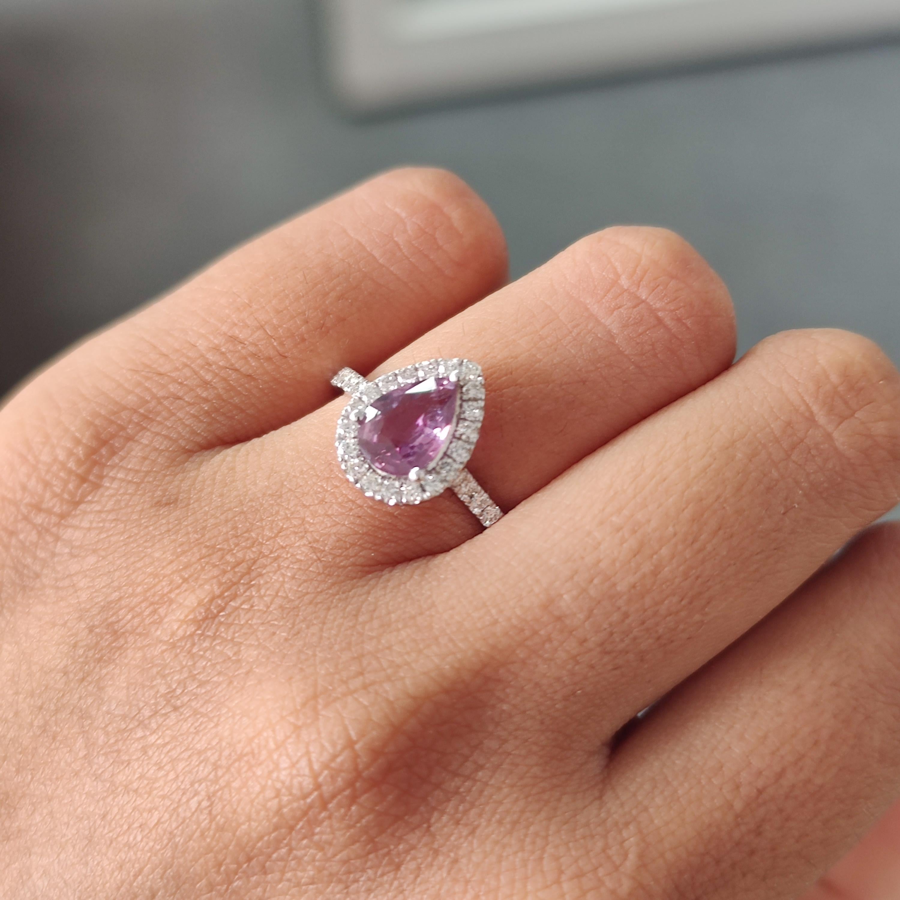 Pear Cut Victorian Style 1.41 Carat Pear Shape Unheated Purple Sapphire Ring in 14k Gold