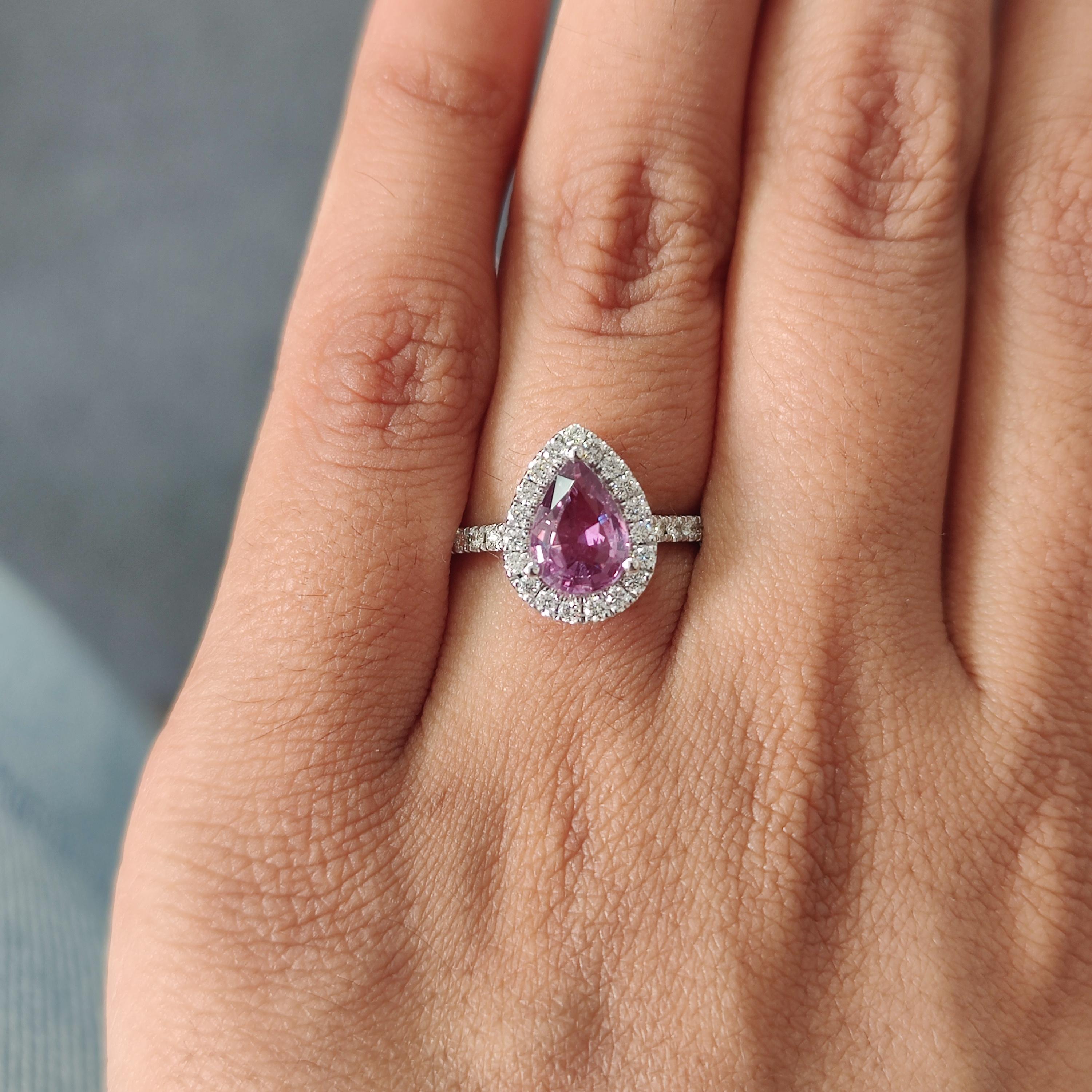 Women's Victorian Style 1.41 Carat Pear Shape Unheated Purple Sapphire Ring in 14k Gold