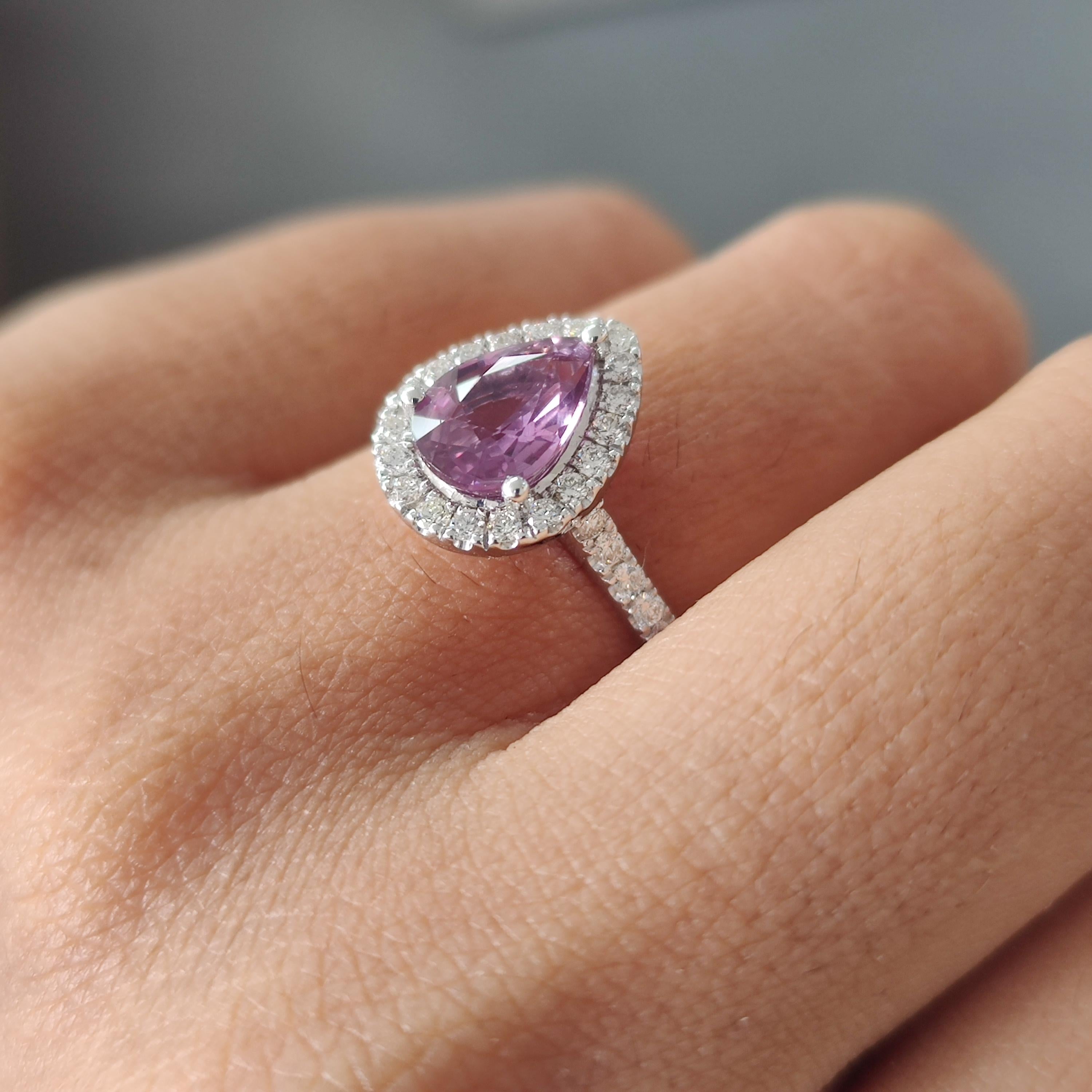Victorian Style 1.41 Carat Pear Shape Unheated Purple Sapphire Ring in 14k Gold 1
