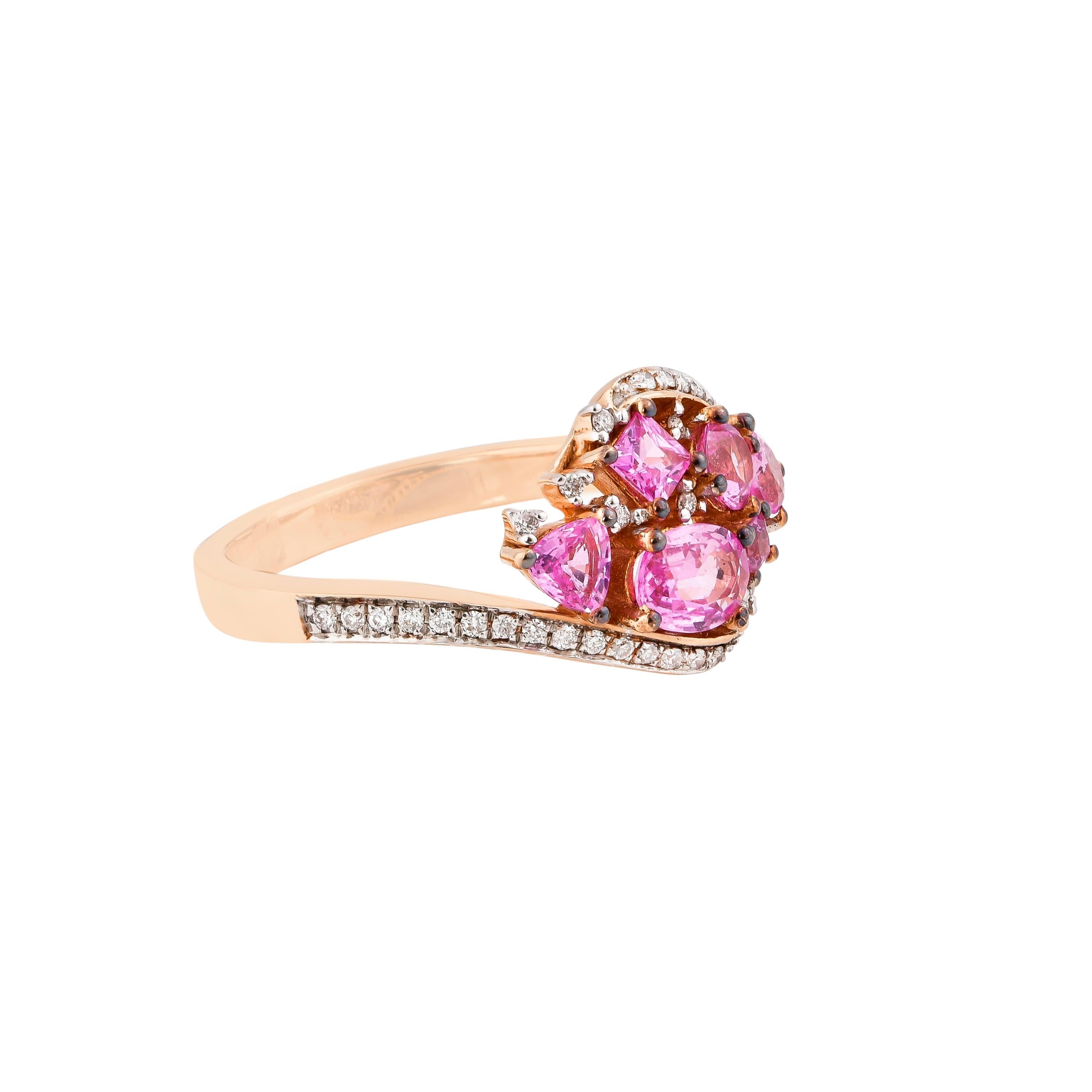 Contemporary 1.4 Carat Pink Sapphire Ring in 18 Karat Rose Gold with Diamond For Sale
