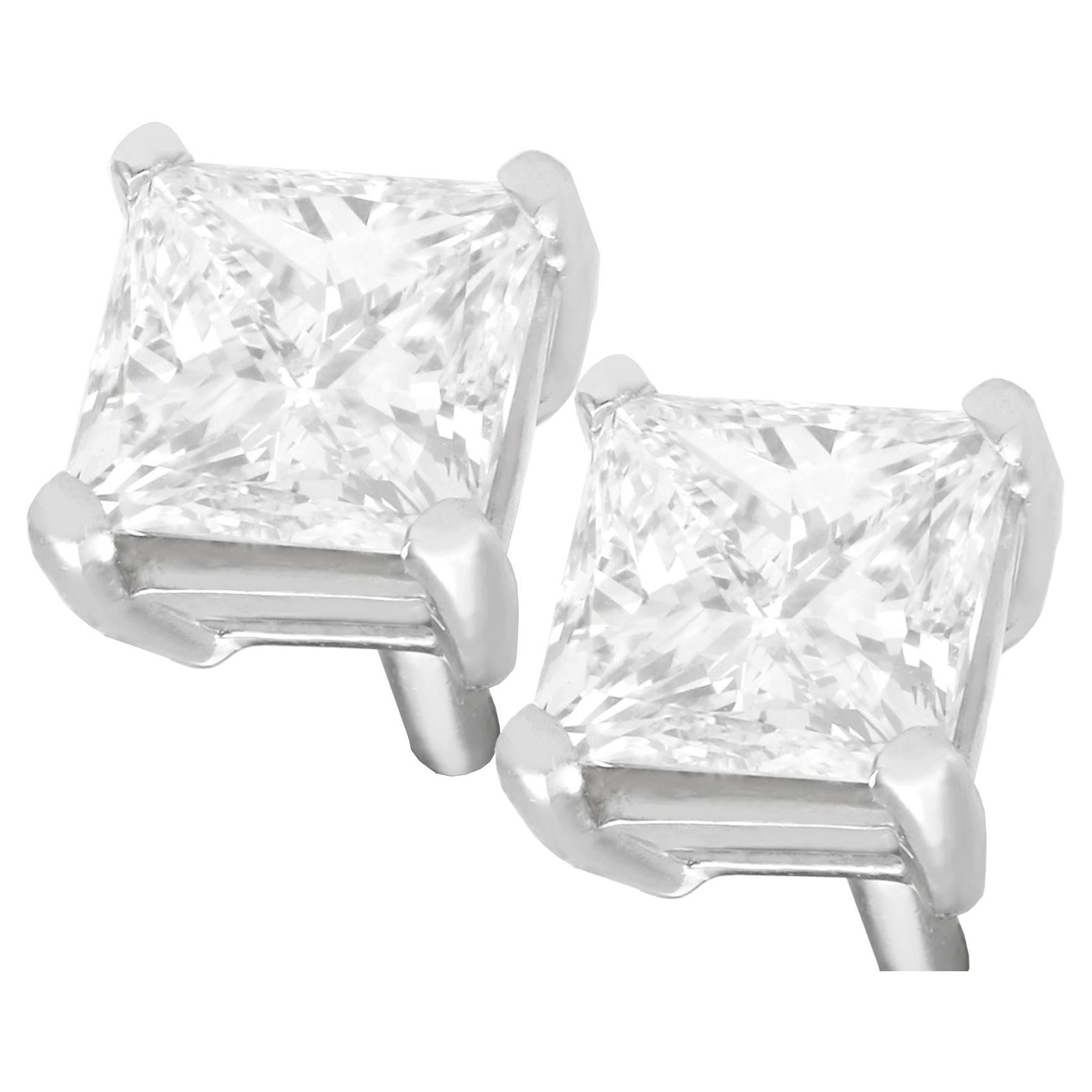 1.41 Carat Princess Cut Diamond and Platinum Stud Earrings For Sale