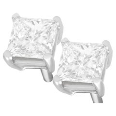 1.41 Carat Princess Cut Diamond and Platinum Stud Earrings