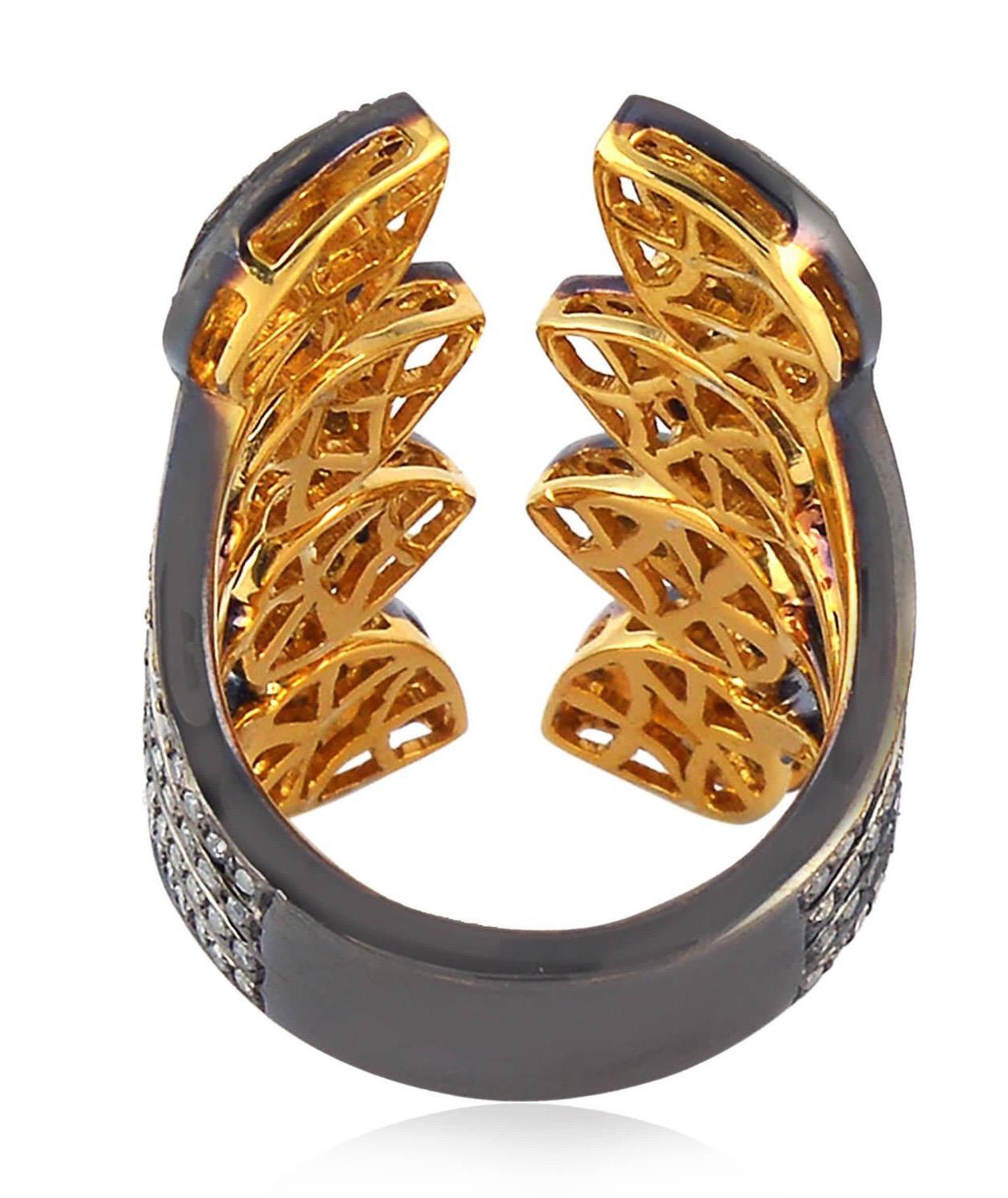 Taille rose Bague cocktail entre les doigts en diamants taille rose de 1,41 carat en vente