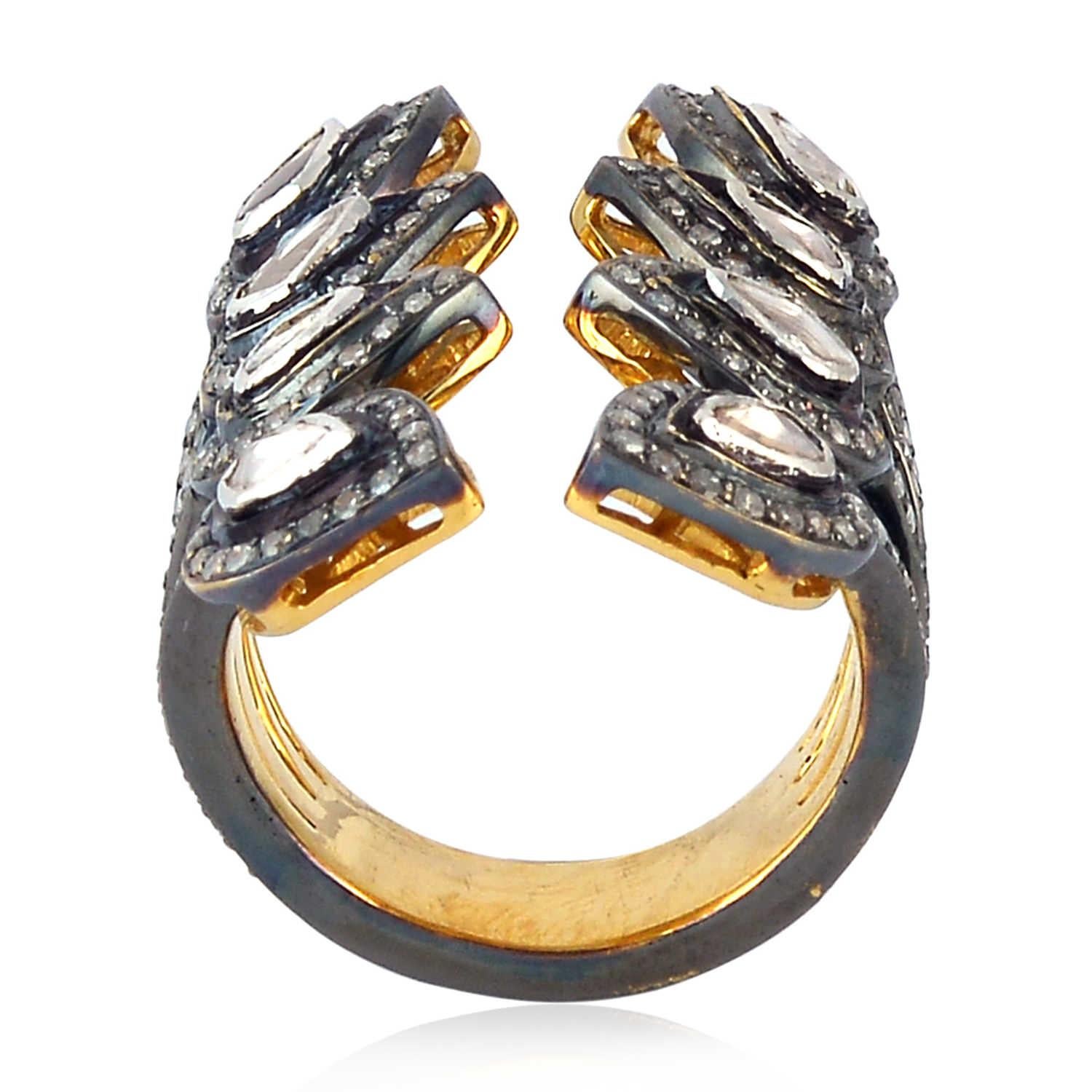 Bague cocktail entre les doigts en diamants taille rose de 1,41 carat Pour femmes en vente
