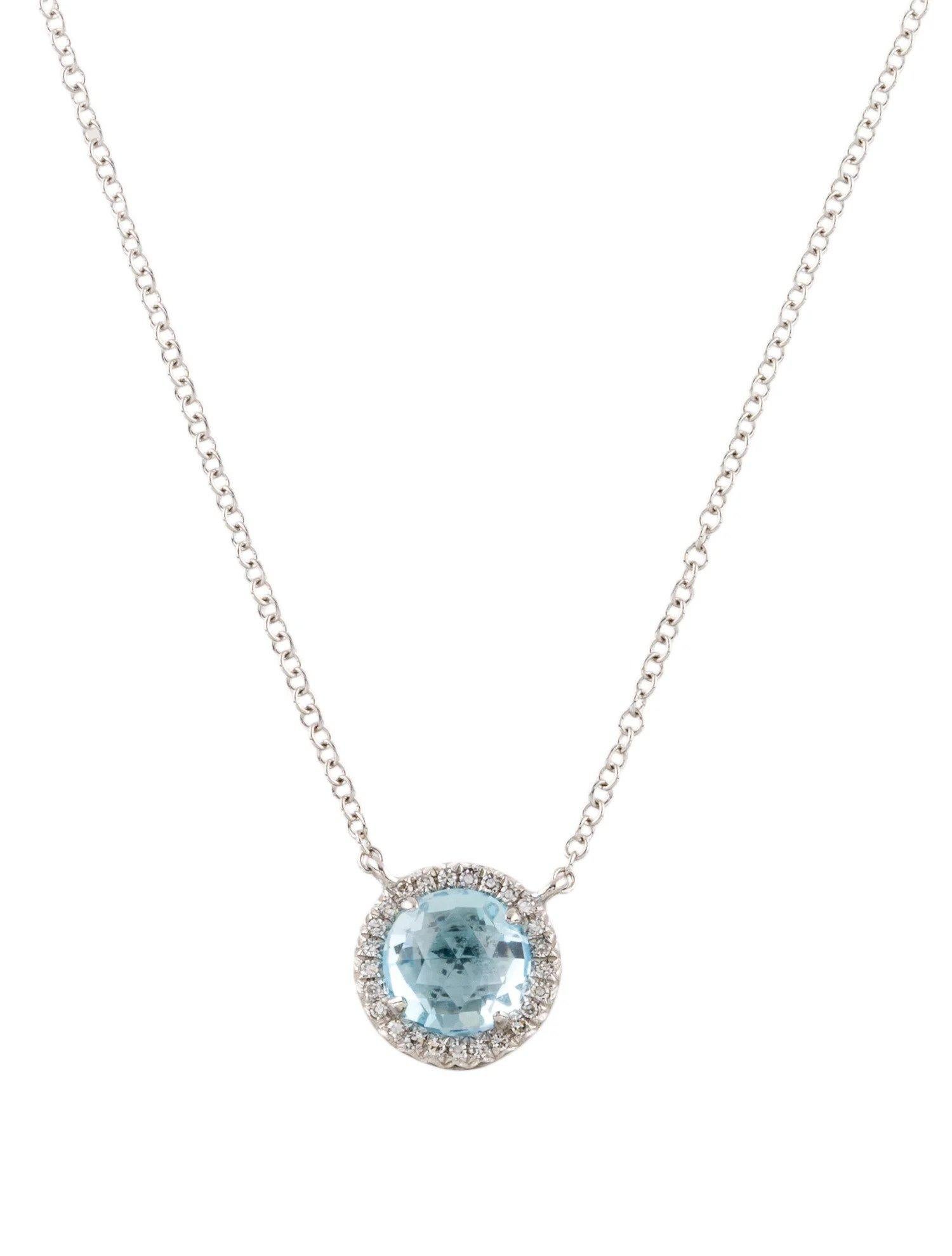 Round Cut 1.41 Carat Round Blue Topaz & Diamond White Gold Pendant Necklace  For Sale