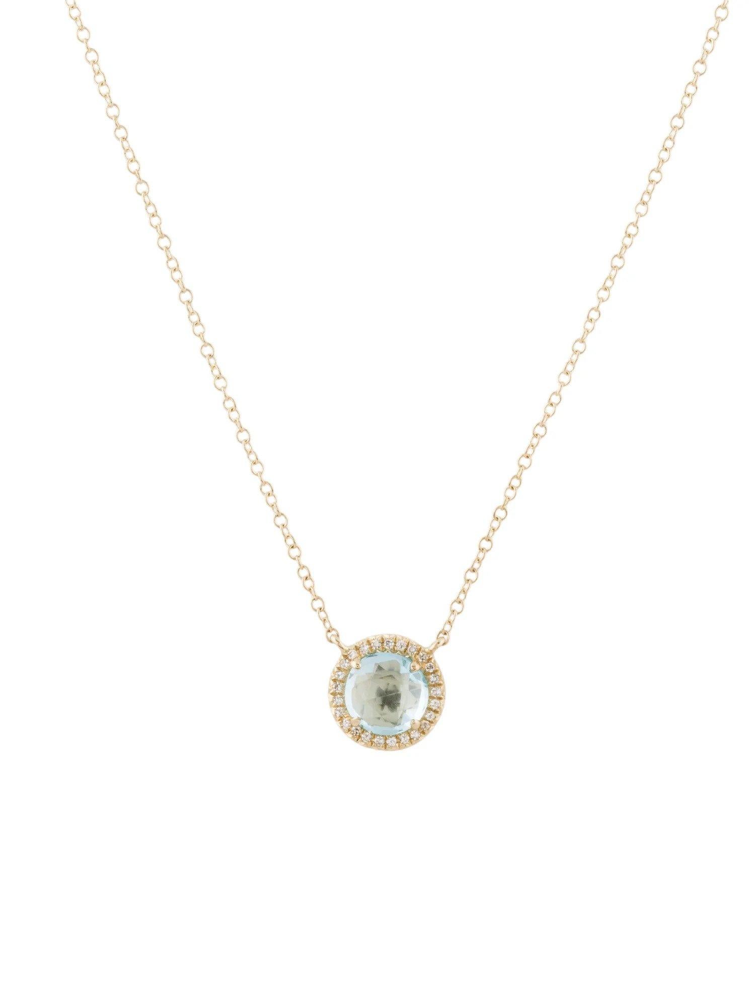 Round Cut 1.41 Carat Round Blue Topaz & Diamond Yellow Gold Pendant Necklace  For Sale